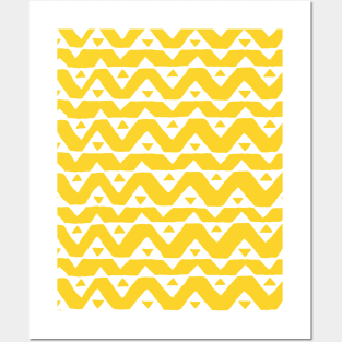 Mustard Yellow and White Triangle Chevron Pattern Posters and Art